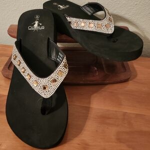 Corkys Black and Gold Sandals with Cushioned Soles